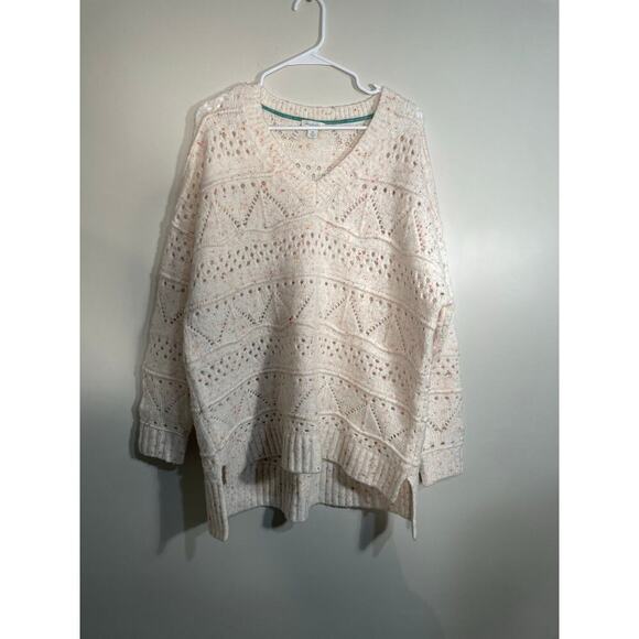 Sundance Minnie V Neck Confetti Open Knit Sweater in Ivory - Picture 2 of 11